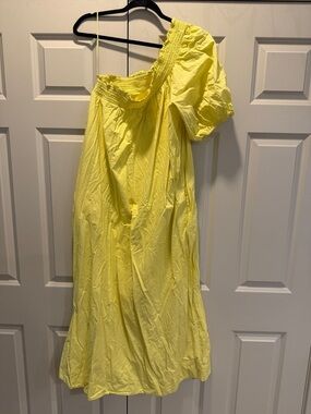 Anthropologie Lemon Yellow One-Shoulder Puff-Sleeve Dress